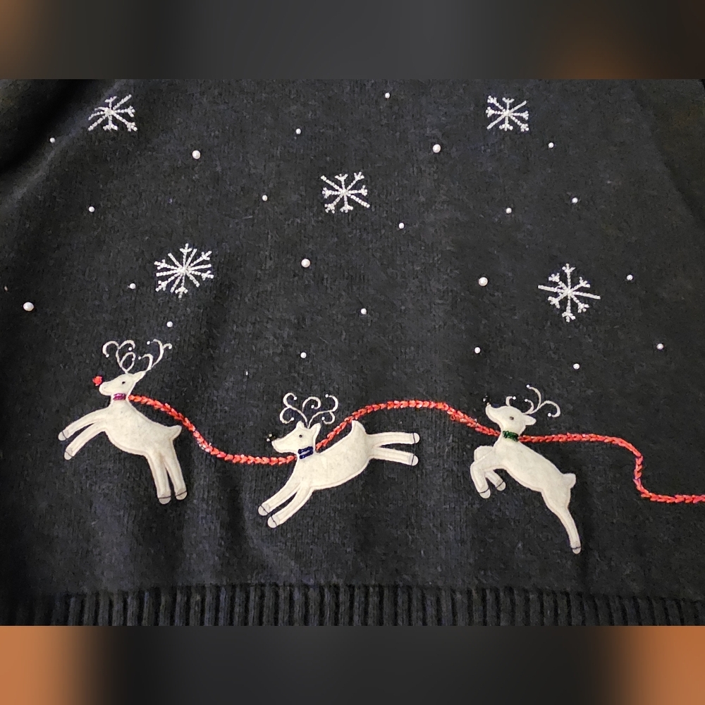 Christmas Sweater Women Crazy Horse Grey Large Reindeer